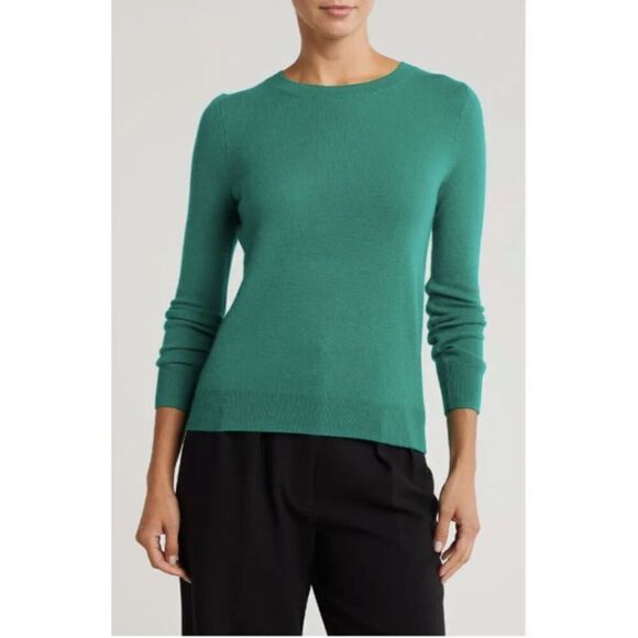 New Nordstrom Women's Crewneck Cashmere Sweater Green Size Small - Picture 1 of 5